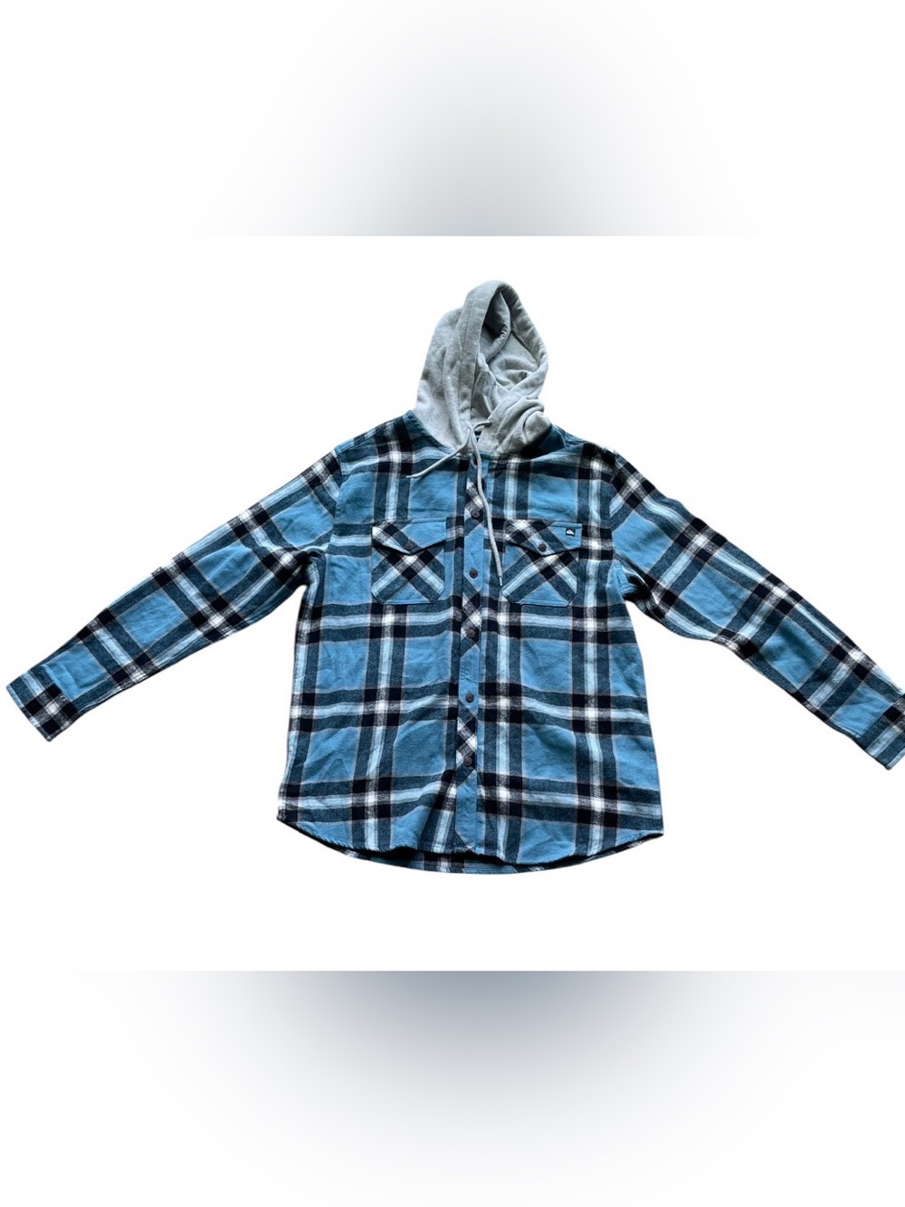 Quiksilver Men's Medium Blue Plaid Hooded Flannel Button-Up Shirt NWT